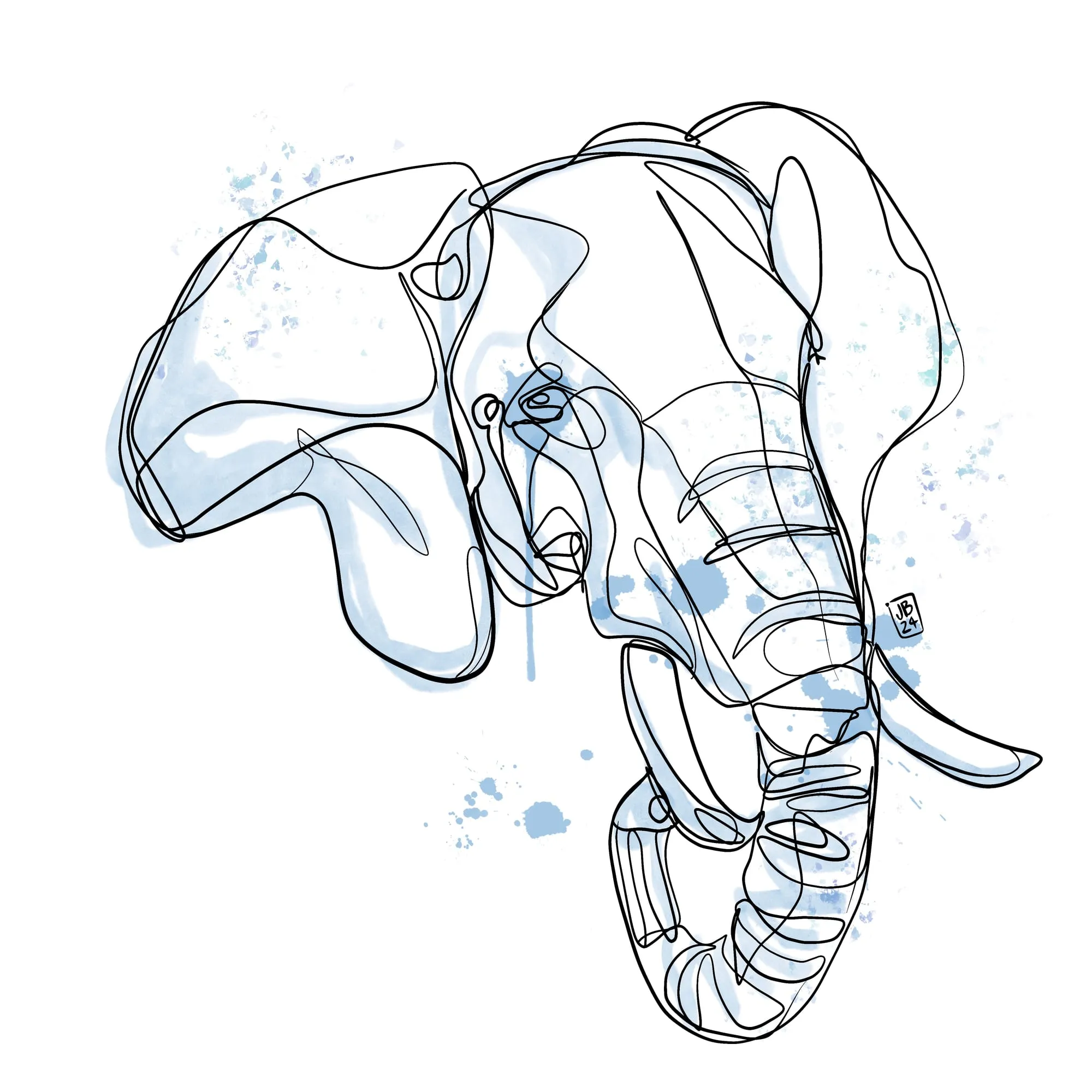 Elefante (acuarela) — Acuarela, serie one line