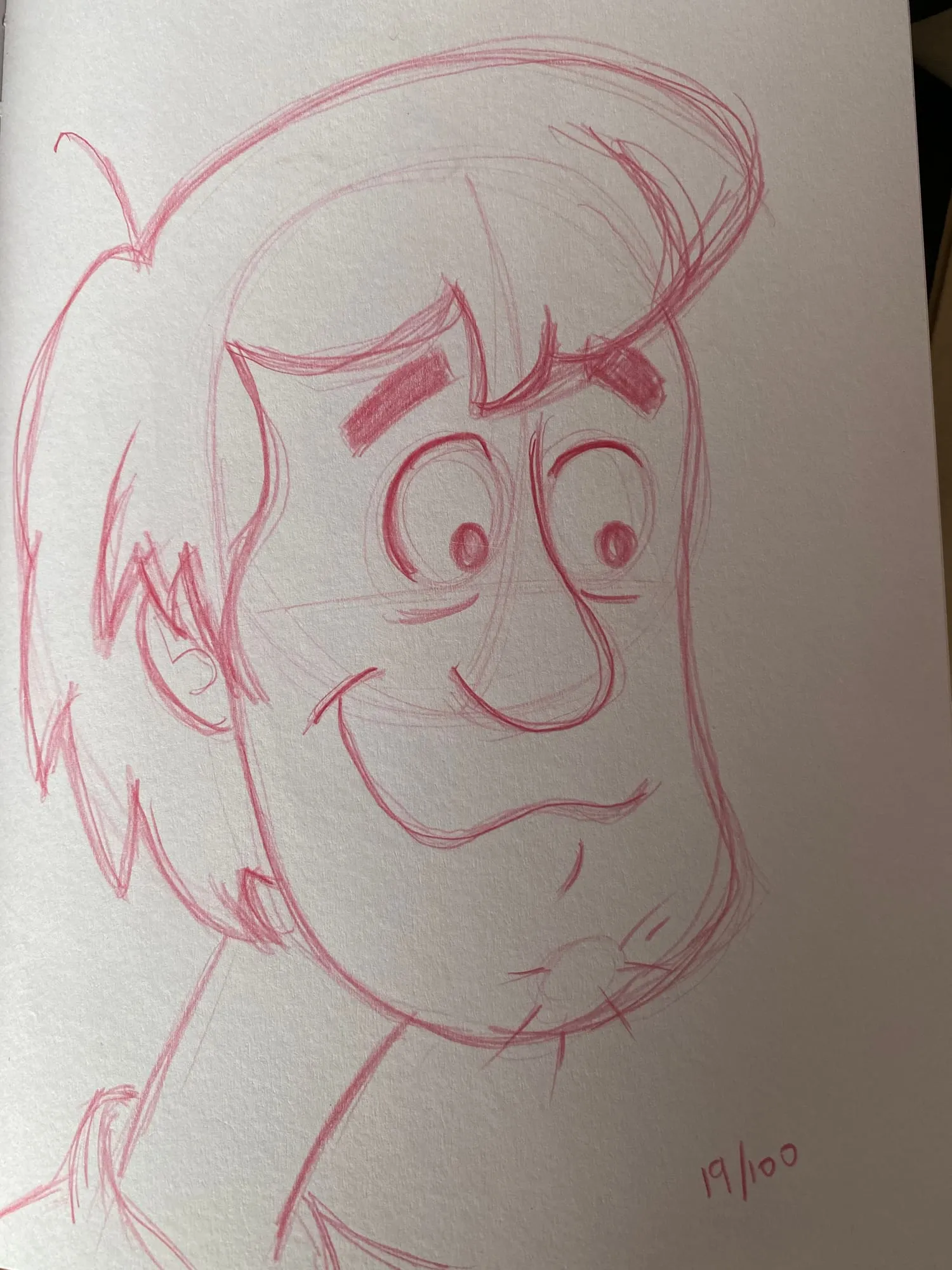 Shaggy — boceto a lápiz rojo de Shaggy de Scooby-Doo, página de sketchbook